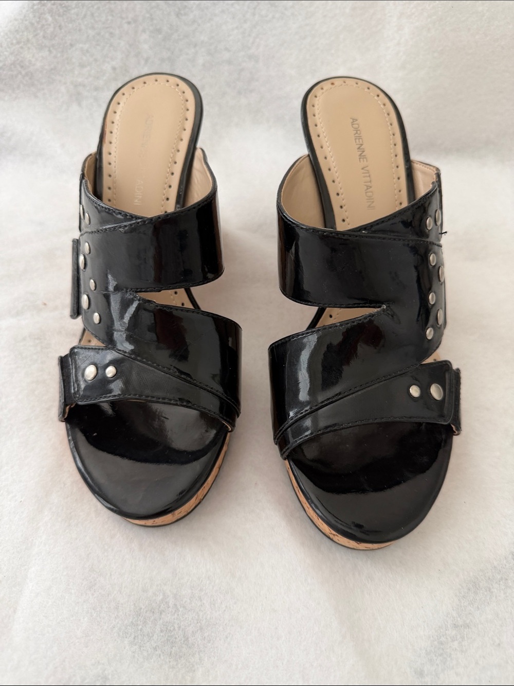 Adrienne Vittadini Black Patent Leather Wedge with Accent Studs